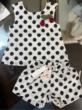 White Polka Dot Tank & Shorts Set with Cherry Accent